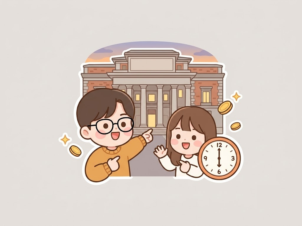 저녁 무료 시간을 노리면 입장료 15유로를 아낄 수 있습니다