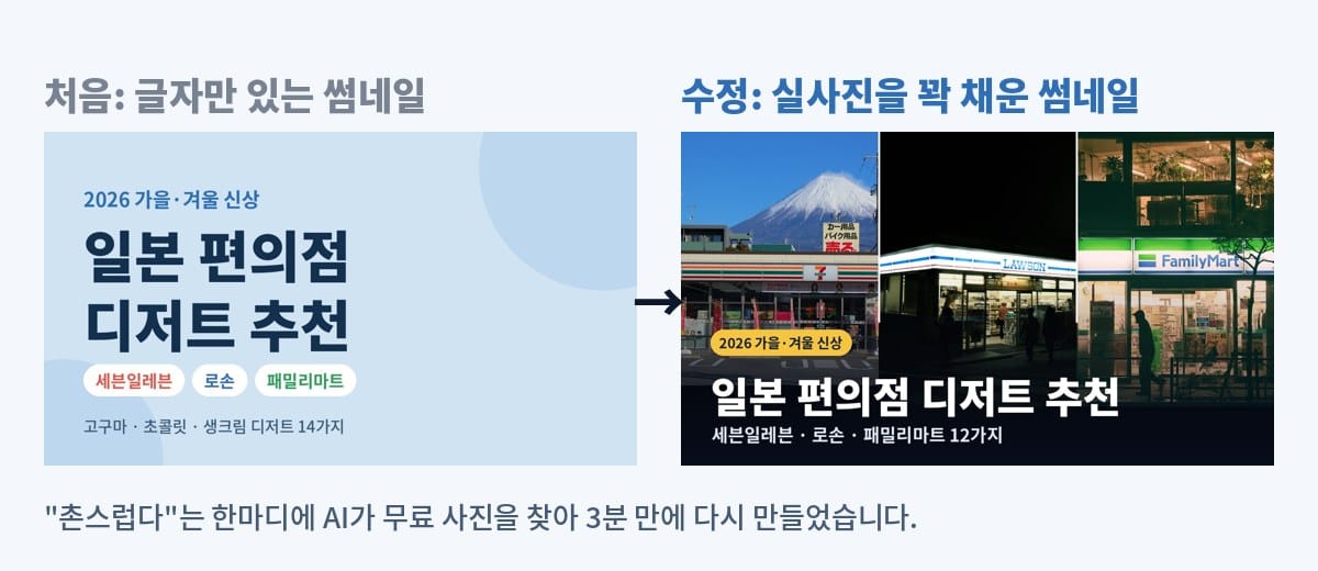 AI가 만든 썸네일 수정 전과 후 비교